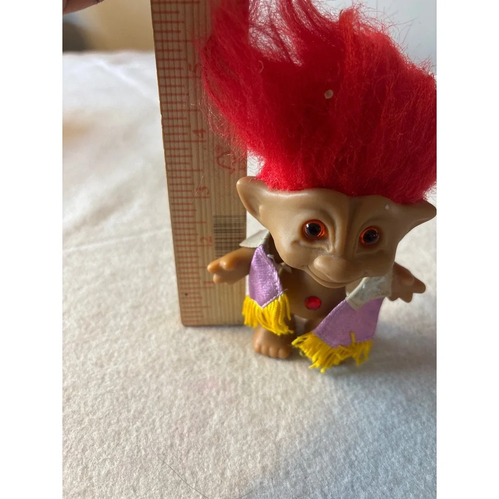 Vintage Ace Novelty Troll Doll Red Hair Brown Skin Purple Vest‎ Gemstone